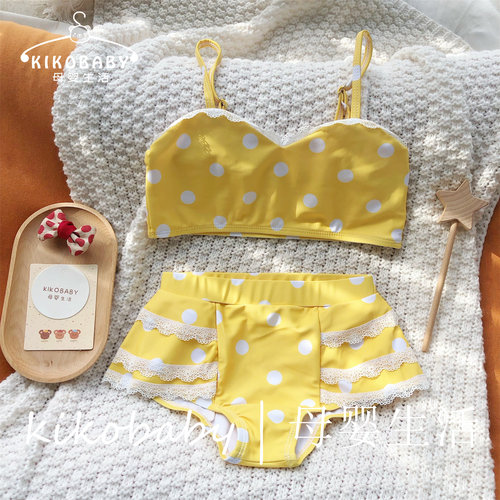 波点儿童比基尼分体吊带套装