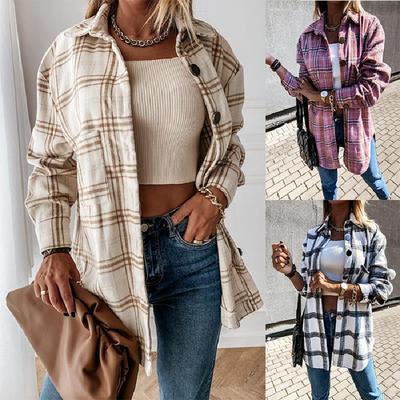 Checkered long sleeved shirt jacket for women