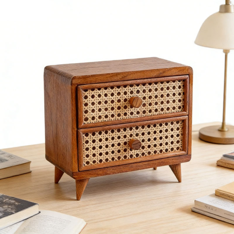 木质藤编首饰盒桌面收纳盒抽屉式多层整理盒家居装饰品复古储物盒,收纳整理,首饰盒,淘宝优惠券,粉丝福利购,淘宝优惠卷