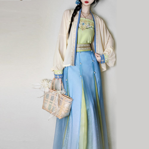 汉服改良三裥裙通勤春夏套装