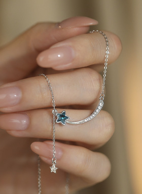 S999纯银蓝色流星项链女足银