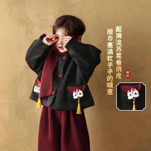 【福禧新岁】深秋冬新品中国风童装年款休闲三件套装带围巾8871