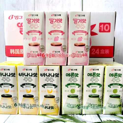 整箱韩国进口宾格瑞香蕉草莓哈密瓜牛奶早餐含乳饮料200ml