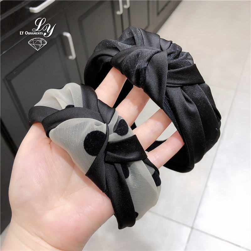 发箍韩国东大门甜美网纱波点圆点发卡中间打结宽边头箍少女头饰新