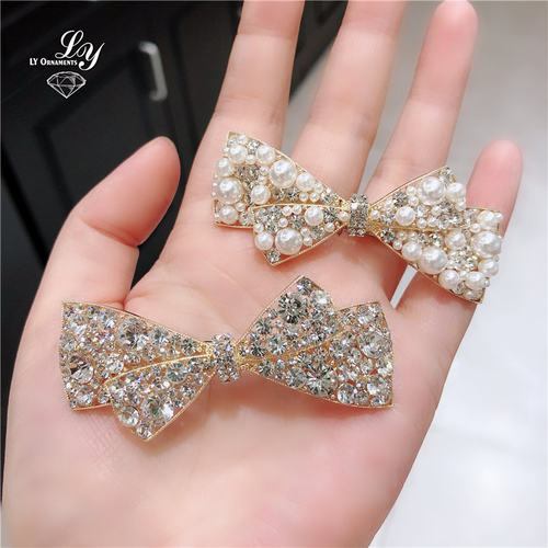 气质珍珠水钻边夹网红蝴蝶结头饰