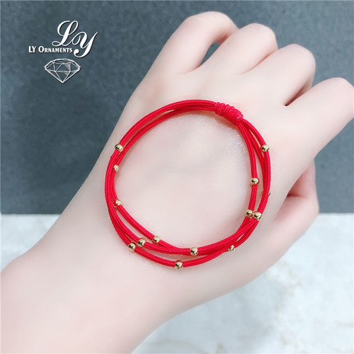 皮筋小金珠本命年红色发圈两用