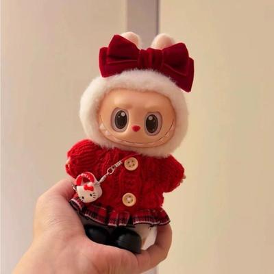 拉布布新年娃衣labubu一二三代17cm娃衣大红色新年坐坐派对娃衣服
