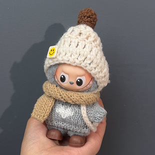 拉布布娃衣迷你娃衣mini小鼻嘎4代labubu喜庆针织毛衣帽玩偶公仔