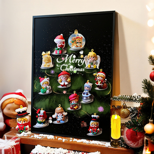 泡泡展示盒小甜豆圣诞系列树盲盒墙装饰画挂件收纳架画相框可挂墙