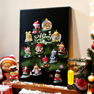 泡泡展示盒小甜豆圣诞系列树盲盒墙装饰画挂件收纳架画相框可挂墙