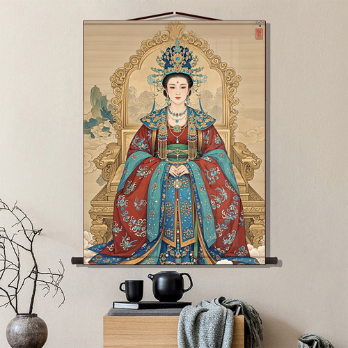 王母娘娘画像西王母挂画女仙女神客厅玄关装饰画丝绸画卷轴画定制