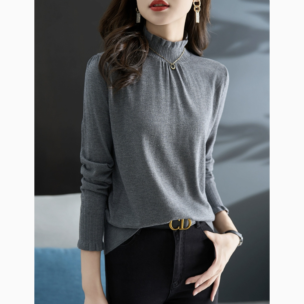 秋冬新款灰色半高领内搭打底衫