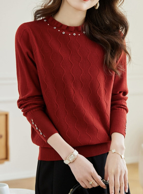 正品折扣特卖捡漏秋冬木耳半高领打底衫女高级感超好看红色针织衫