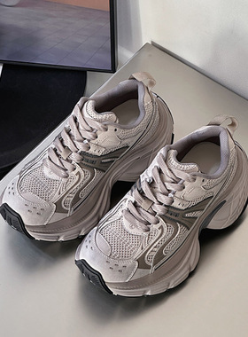 芭迪曼2025春款尖货潮酷ins擦色厚底鞋女复古老爹鞋增高96597