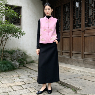 2026年新款女中式双面羊绒羊毛呢子重工绣花串珠凤凰马甲短款