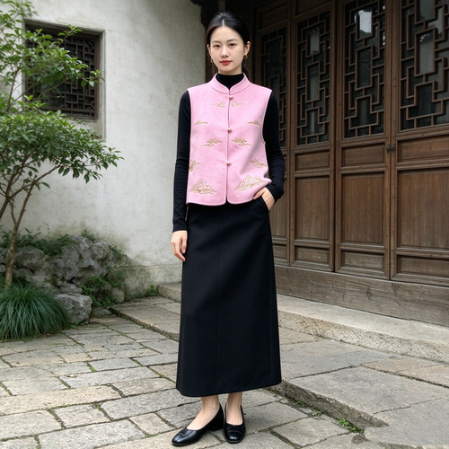2026年新款女中式双面羊绒羊毛呢子重工绣花串珠凤凰马甲短款
