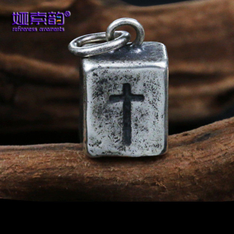 娅索韵个性银砖十字架银吊坠哥特潮男士女生配饰银项链夜店配饰