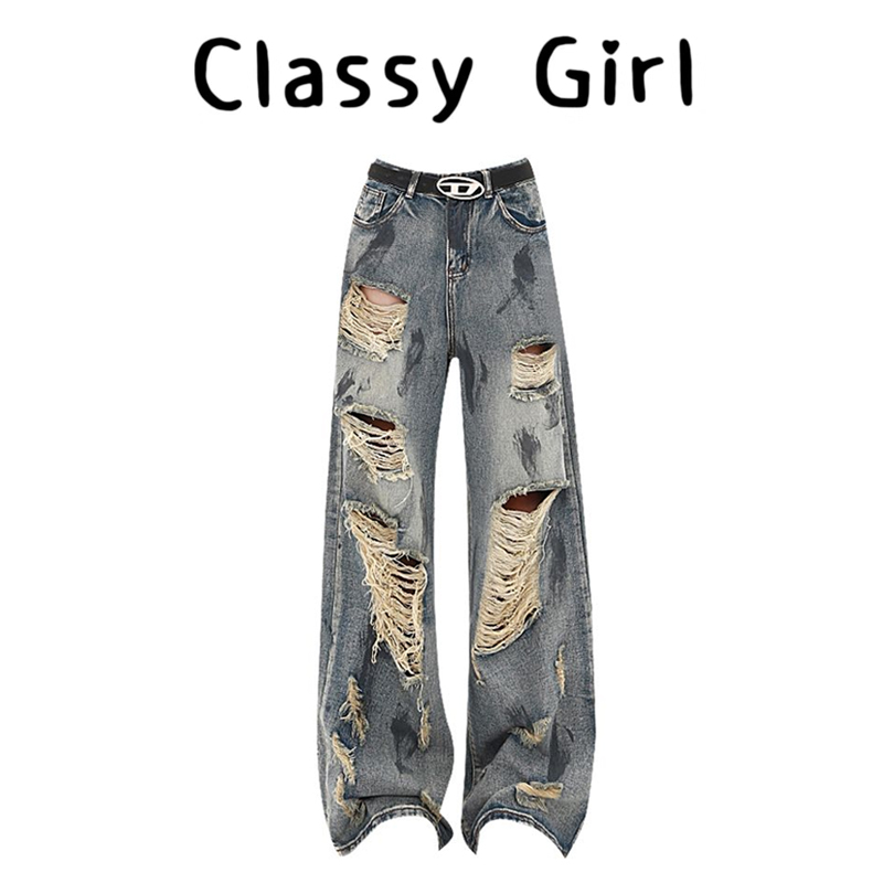 美式早秋显瘦设计感街头牛仔裤