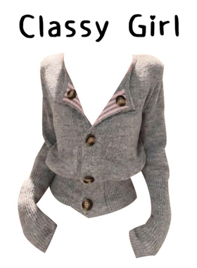 2025新款韩系翻领灰色针织毛衣女秋冬季内搭打底衫收腰毛衣两件套