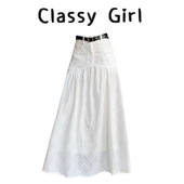 小众立体格纹剪花白色半身裙女夏季 设计感百搭高腰a字裙显瘦长裙