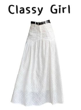 小众立体格纹剪花白色半身裙女夏季设计感百搭高腰a字裙显瘦长裙