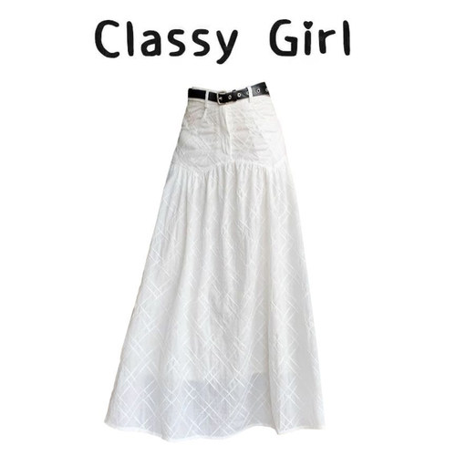 小众立体格纹剪花白色半身裙