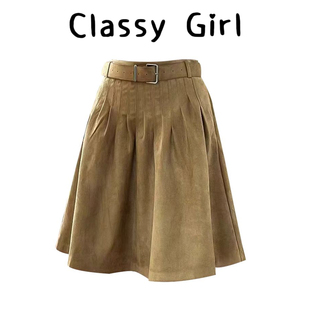 复古a字半身裙女2025新款 美拉德棕色麂皮绒裙子 秋冬包臀中长款