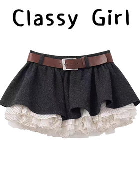 【露思同款】超好看层次感黑色网纱拼接气质蛋糕裙小个子显高短裙