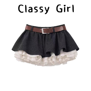 超好看层次感黑色网纱拼接气质蛋糕裙小个子显高短裙 露思同款