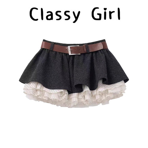 秋冬网纱拼接气质设计感半身裙