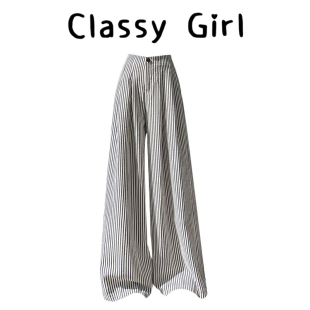 裤 高腰宽松设计感休闲直筒拖地棉麻西装 女2026夏季 冰丝条纹阔腿裤