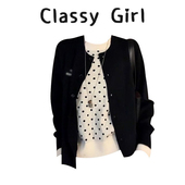 高知miu系上衣女2025早秋女装 波点假两件针织衫 设计感韩系毛衣