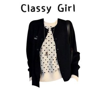 高知miu系上衣女2025早秋女装波点假两件针织衫设计感韩系毛衣