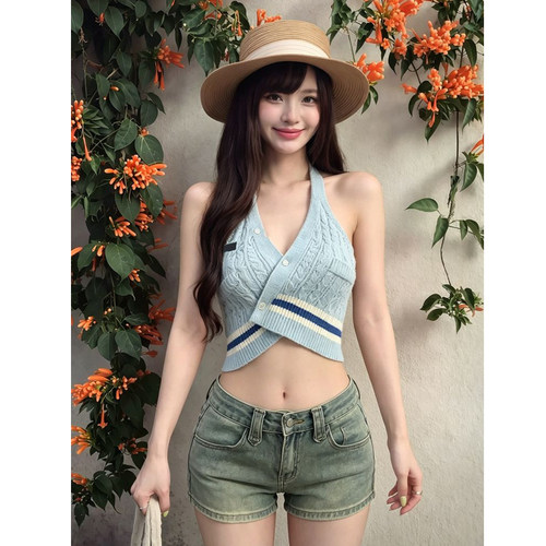 夏季辣妹百搭性感V领短款上衣