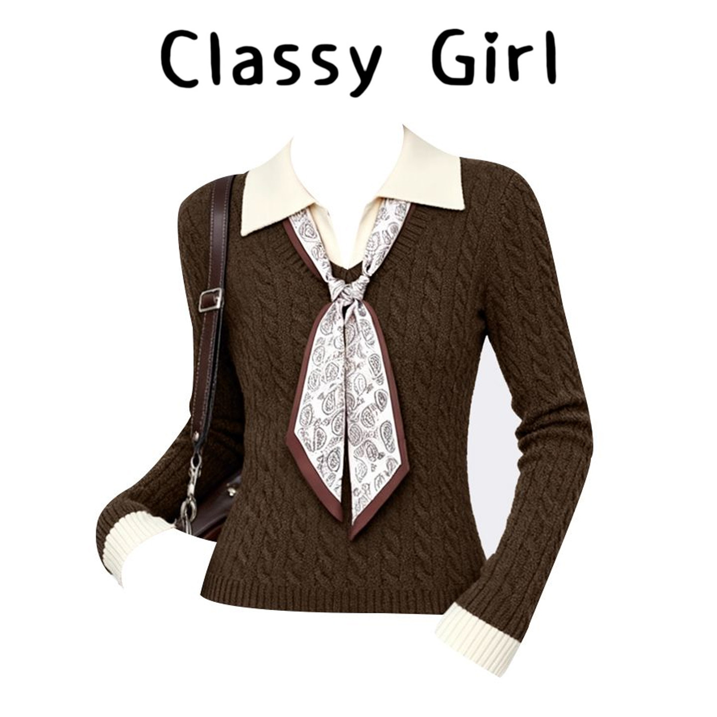 咖色polo领假两件长袖针织衫女秋季秋冬内搭打底修身短款毛衣上衣,女装/女士精品,大码内搭,淘宝优惠券,粉丝福利购,淘宝优惠卷