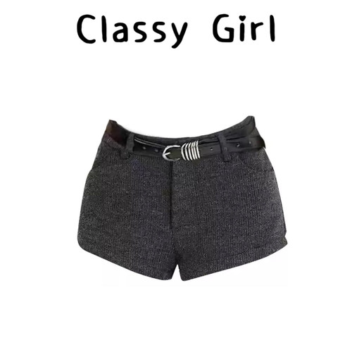 美式休闲收腰西装毛呢短裤