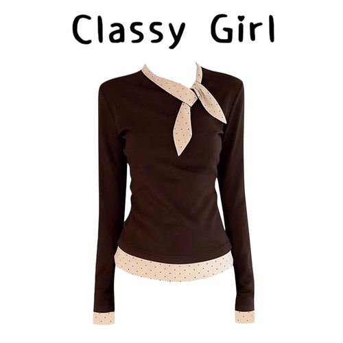 秋冬美式假两件打底衫t恤上衣