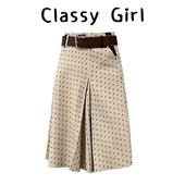 冬季 法式 显瘦复古植绒印花褶皱设计感波点半身裙女中长款 a字半裙