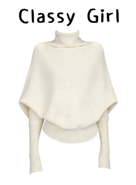 Classy girl 半高领蝙蝠袖针织衫毛衣女秋冬高级感慵懒风长袖上衣