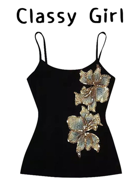 美式复古独特印花吊带背心女春夏季新超好看修身显瘦无袖绝美上衣