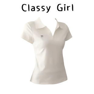 收腰翻领运动网球服短袖 修身 上衣 t恤女夏季 韩系气质V领正肩POLO衫