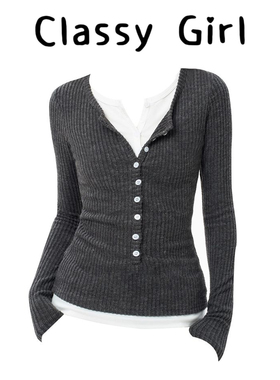 Classy girl 慵懒高级感独特假两件长袖针织衫女2025新款早秋单穿