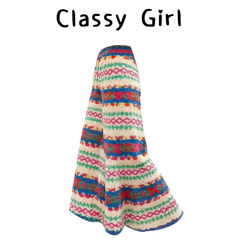 费尔岛印花羊羔毛半身裙女