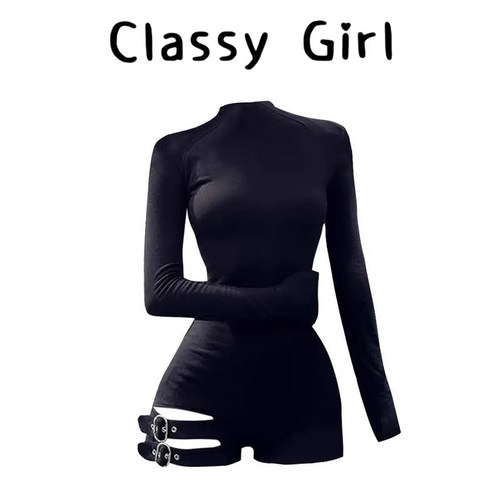 黑色绑带连体短裤修身打底内搭