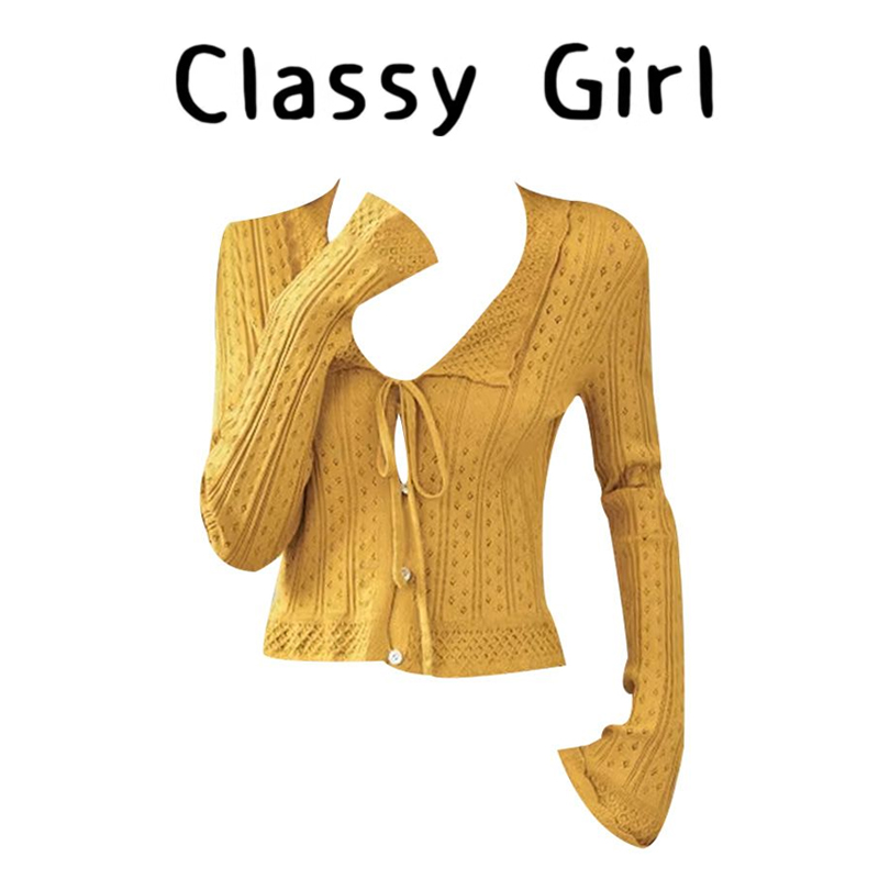 秋冬镂空系带针织设计感修身上衣