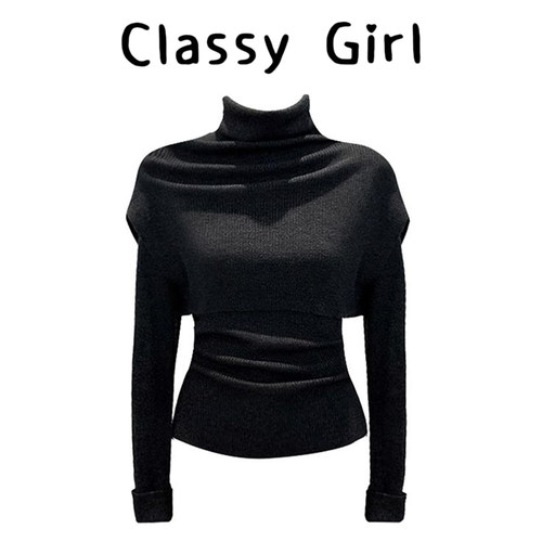 秋冬韩系高领时尚气质两件套上衣