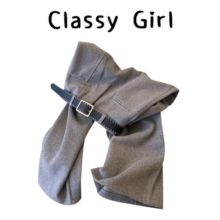 韩版休闲灰色加厚毛呢阔腿裤女装秋冬新款慵懒风垂感直筒拖地西裤