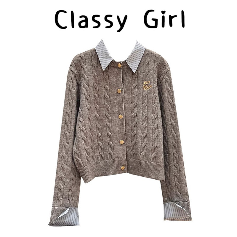 灰色麻花纹假两件POLO针织开衫长袖毛衣外套内搭打底衫秋冬上衣女,女装/女士精品,大码内搭,淘宝优惠券,粉丝福利购,淘宝优惠卷