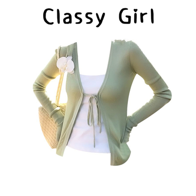 春夏韩系针织衫系带外套小上衣