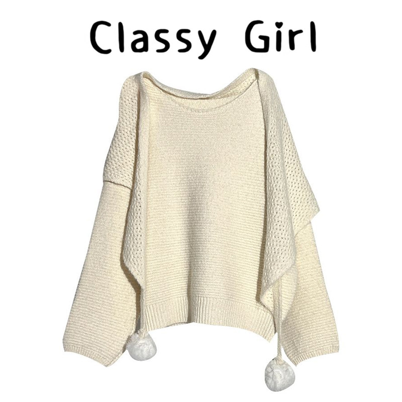 米白色披肩斗篷针织衫圣诞穿搭毛衣女设计感慵懒风套头外穿上衣冬,女装/女士精品,大码内搭,淘宝优惠券,粉丝福利购,淘宝优惠卷